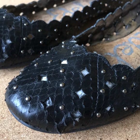 Sam Edelman Studded Black Reptile Leather Flats - Picture 3 of 6